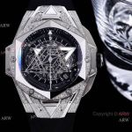Japan Grade Hublot Sang Bleu II Black Dial Watch set Diamonds